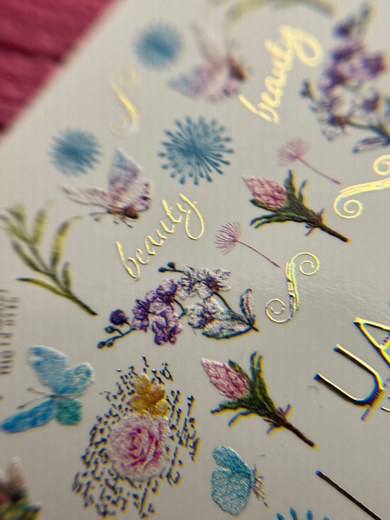 Nail Water Decal CF-143 | Wildflower Water Slide Nail Decals | Colorful Blooms & Gold Foil Accents - UASLIDER
