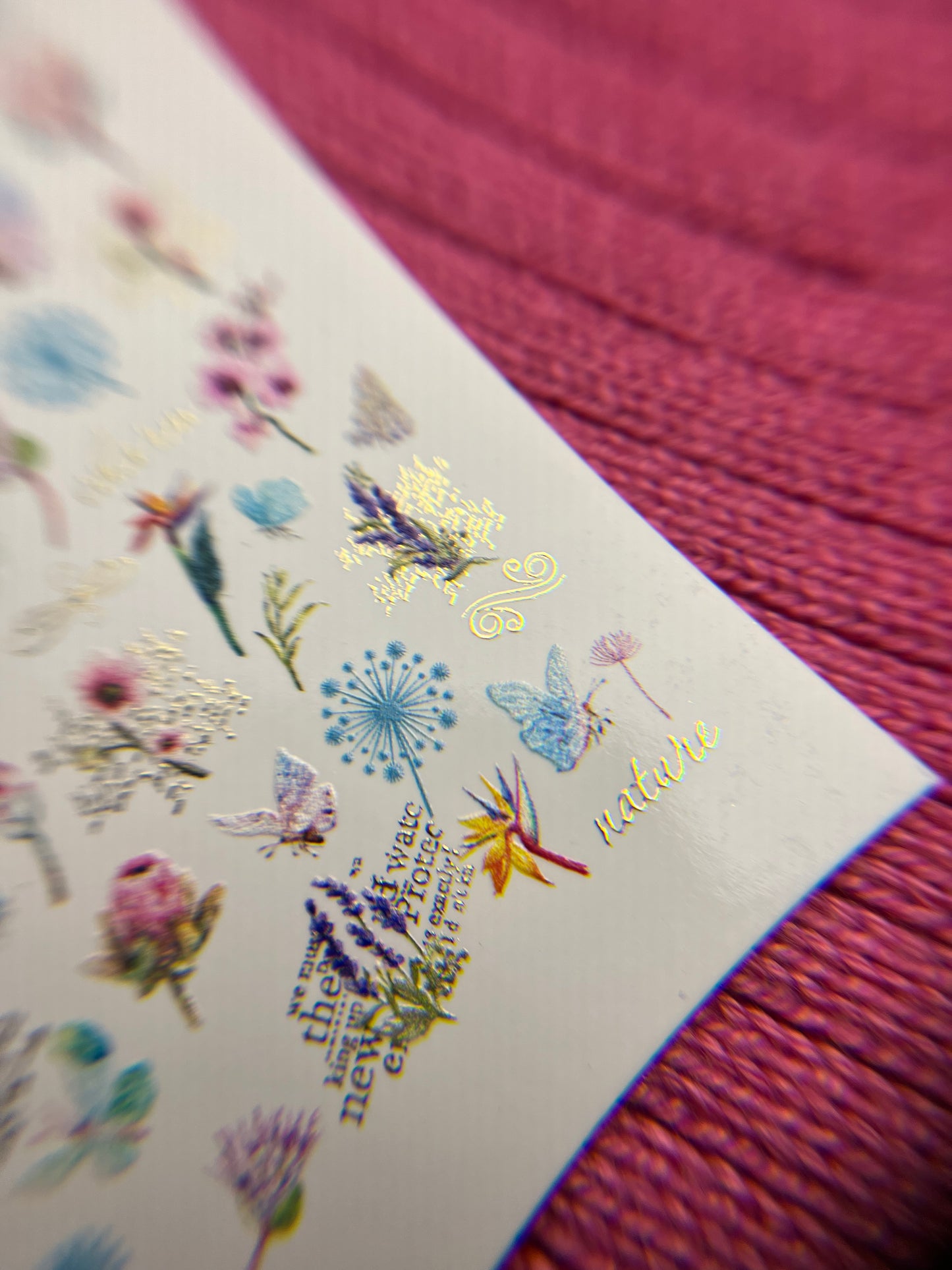 Nail Water Decal CF-143 | Wildflower Water Slide Nail Decals | Colorful Blooms & Gold Foil Accents