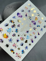 Nail Water Decal CF-144 | Abstract Water Slide Nail Decals | Colorful Splashes, Hearts & Gold Foil - UASLIDER