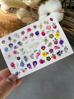 Nail Water Decal CF-146 | Colorful Floral Water Slide Nail Decals | Pansies, Daisies & Gold Foil Details - UASLIDER