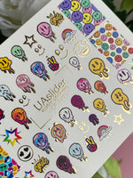 Nail Water Decal CF-147 | Colorful Smiley Water Slide Nail Decals | Fun Faces, Stars & Gold Foil - UASLIDER