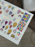Nail Water Decal CF-147 | Colorful Smiley Water Slide Nail Decals | Fun Faces, Stars & Gold Foil - UASLIDER