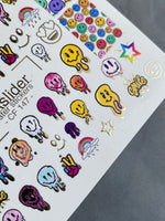 Nail Water Decal CF-147 | Colorful Smiley Water Slide Nail Decals | Fun Faces, Stars & Gold Foil - UASLIDER