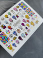 Nail Water Decal CF-147 | Colorful Smiley Water Slide Nail Decals | Fun Faces, Stars & Gold Foil