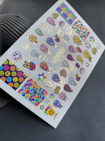 Nail Water Decal CF-147 | Colorful Smiley Water Slide Nail Decals | Fun Faces, Stars & Gold Foil - UASLIDER