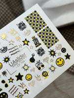 Nail Water Decal CF-148 | Smiley Face Water Slide Nail Decals | Stars, Crowns & Gold Foil Accents - UASLIDER