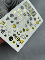 Nail Water Decal CF-148 | Smiley Face Water Slide Nail Decals | Stars, Crowns & Gold Foil Accents - UASLIDER