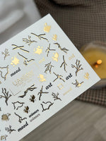 Nail Water Decal CF-163 | Abstract Nail Art Water Decals | Gold Branches, Ink Splashes & Minimalist Words - UASLIDER