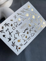 Nail Water Decal CF-163 | Abstract Nail Art Water Decals | Gold Branches, Ink Splashes & Minimalist Words - UASLIDER