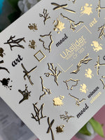 Nail Water Decal CF-163 | Abstract Nail Art Water Decals | Gold Branches, Ink Splashes & Minimalist Words - UASLIDER