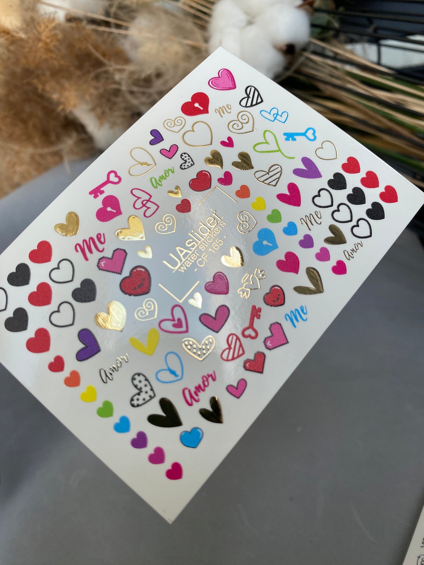 Adesivo per unghie ad acqua CF-165 | Adesivi per unghie ad acqua Love Nail Art | Cuori, chiavi e adesivi con scritte Amor