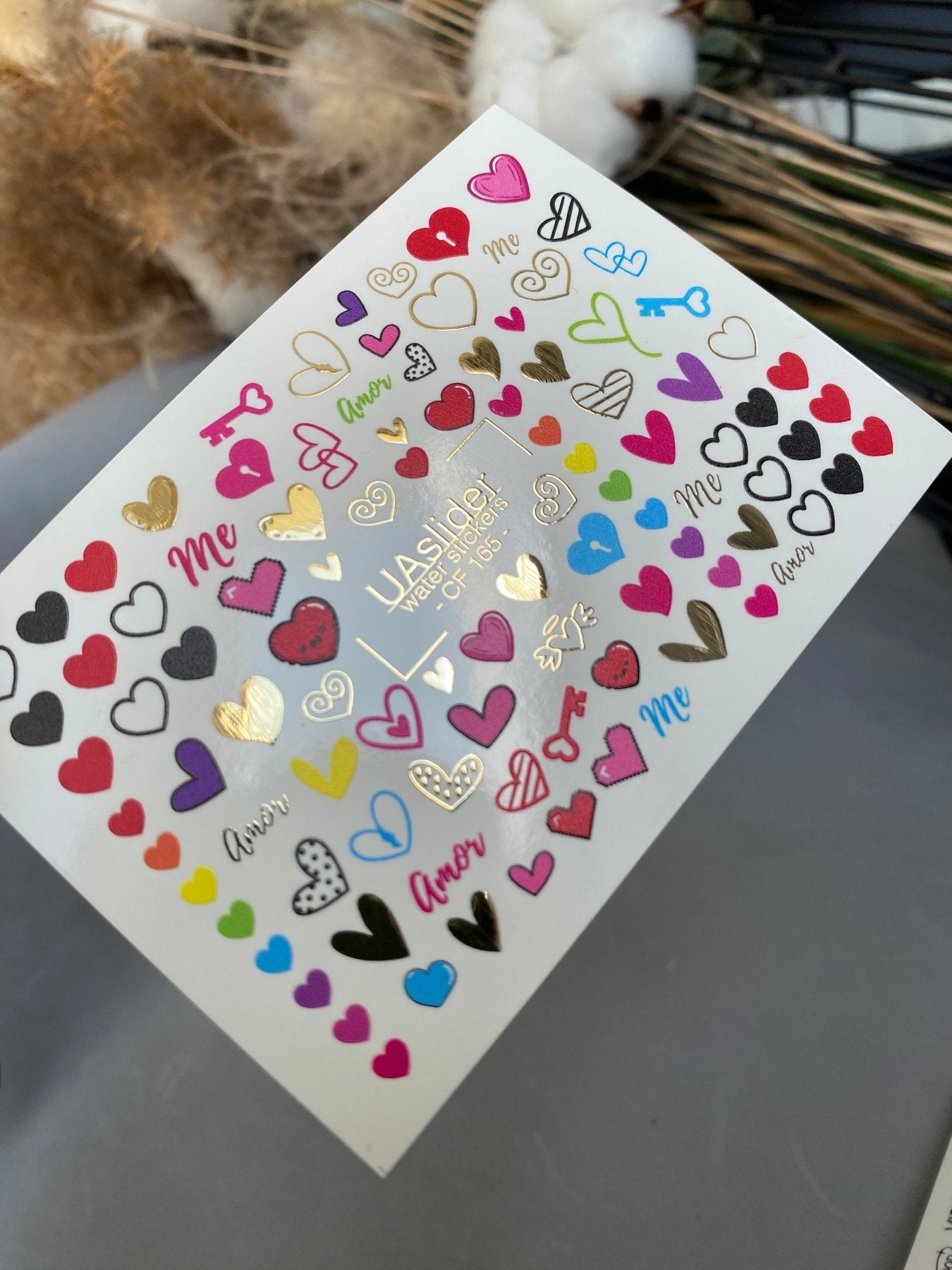 Nail Water Decal CF-165 | Love Nail Art Water Decals | Hearts, Keys & Amor Lettering Stickers - UASLIDER