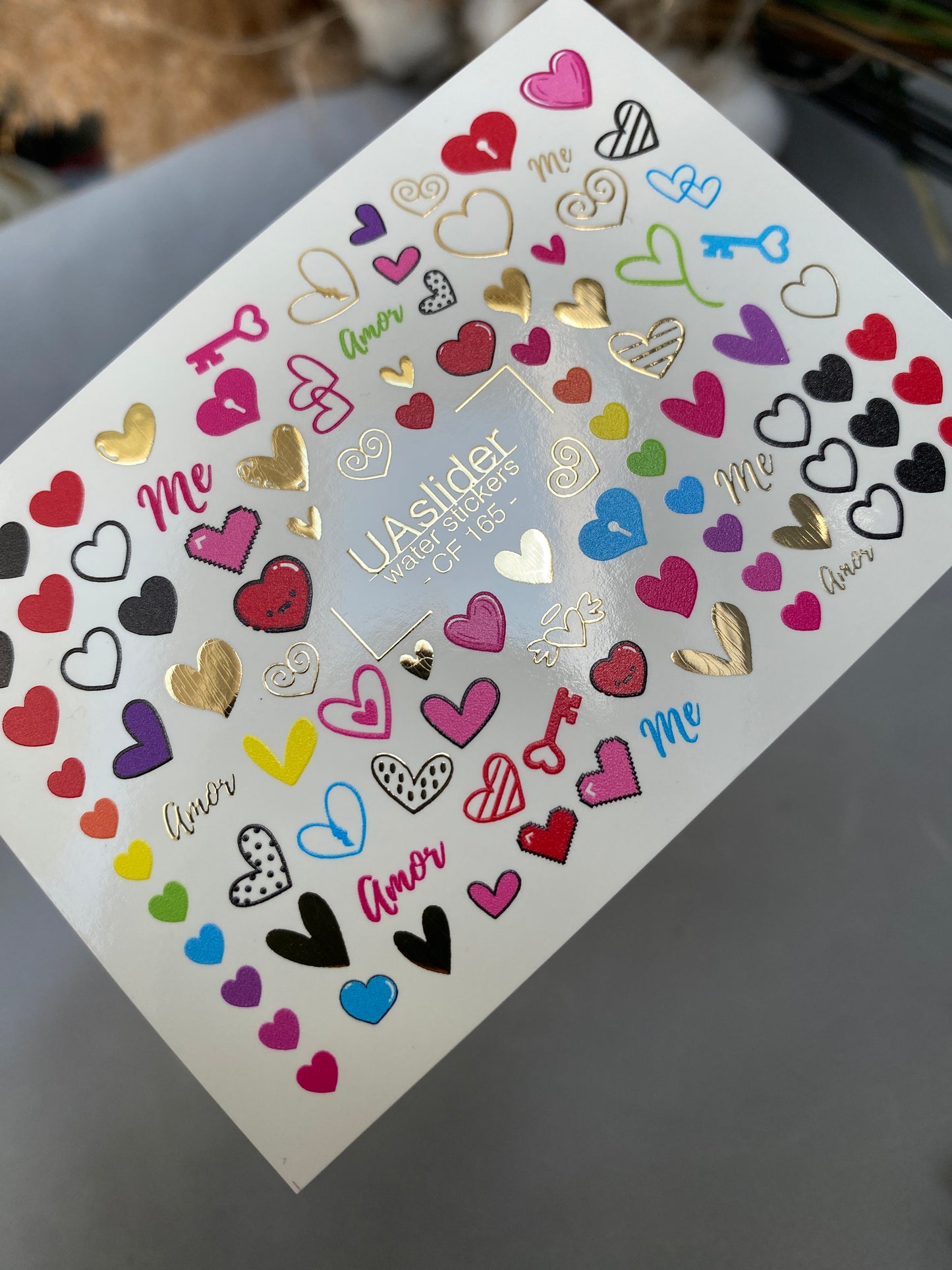 Adesivo per unghie ad acqua CF-165 | Adesivi per unghie ad acqua Love Nail Art | Cuori, chiavi e adesivi con scritte Amor