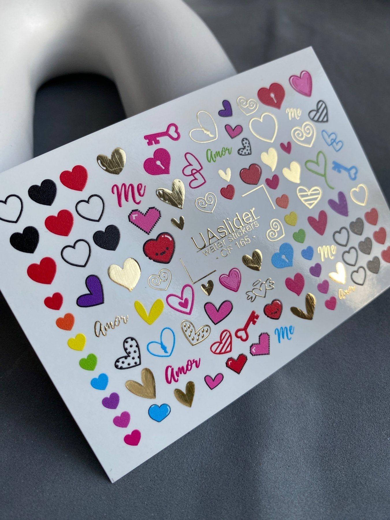 Nail Water Decal CF-165 | Love Nail Art Water Decals | Hearts, Keys & Amor Lettering Stickers - UASLIDER