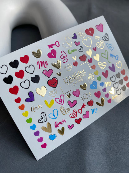 Adesivo per unghie ad acqua CF-165 | Adesivi per unghie ad acqua Love Nail Art | Cuori, chiavi e adesivi con scritte Amor