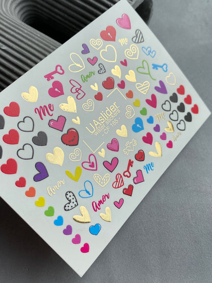 Adesivo per unghie ad acqua CF-165 | Adesivi per unghie ad acqua Love Nail Art | Cuori, chiavi e adesivi con scritte Amor