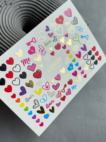 Adesivo per unghie ad acqua CF-165 | Adesivi per unghie ad acqua Love Nail Art | Cuori, chiavi e adesivi con scritte Amor