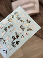 Nail Water Decal CF-166 | Elegant Nail Art Water Decals | Black, White & Gold Floral Ornaments - UASLIDER