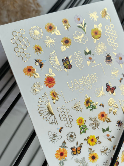 Nail Water Decal CF-167 | Summer Nail Art Water Decals | Sunflowers, Bees & Butterflies
