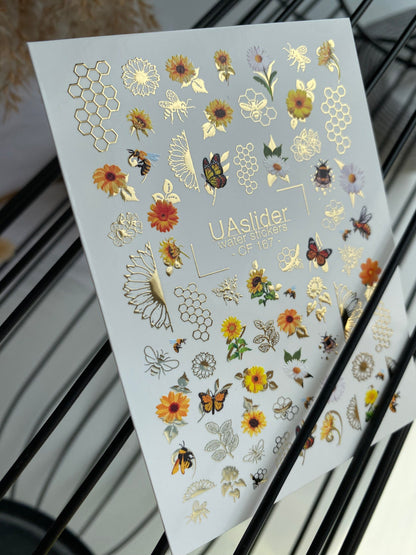 Nail Water Decal CF-167 | Summer Nail Art Water Decals | Sunflowers, Bees & Butterflies