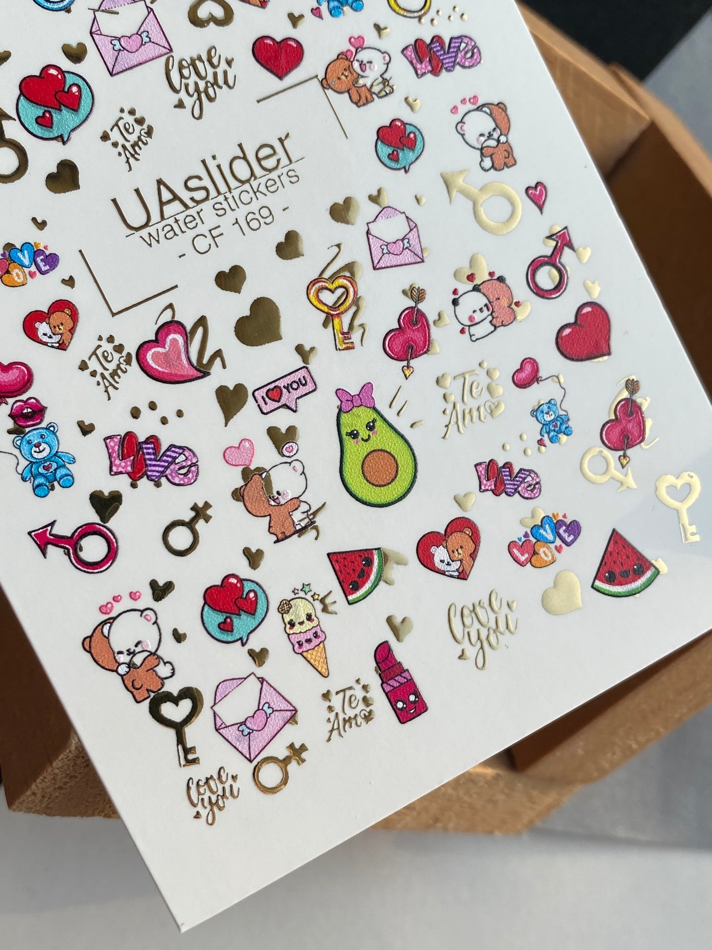 Adesivo per unghie CF-169 | Carini adesivi per unghie con amore | Orsi, cuori e avocado