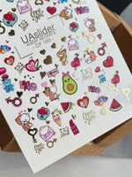 Nail Water Decal CF-169 | Cute Love Nail Water Decals | Bears, Hearts & Avocado - UASLIDER