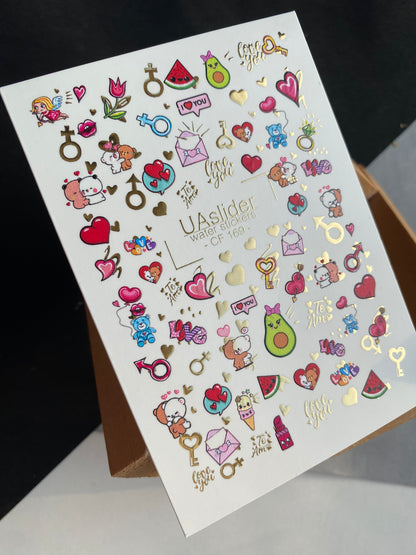 Adesivo per unghie CF-169 | Carini adesivi per unghie con amore | Orsi, cuori e avocado
