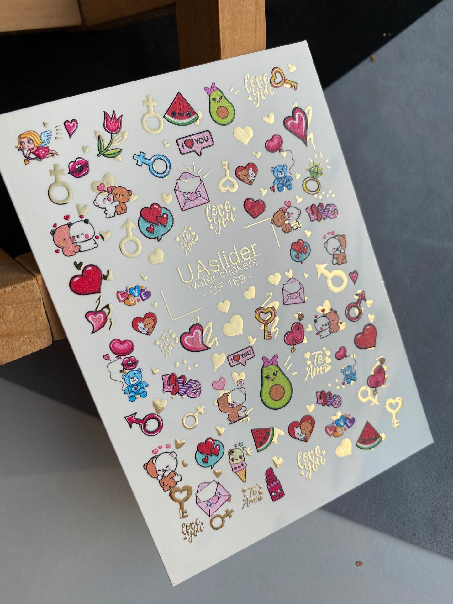 Adesivo per unghie CF-169 | Carini adesivi per unghie con amore | Orsi, cuori e avocado