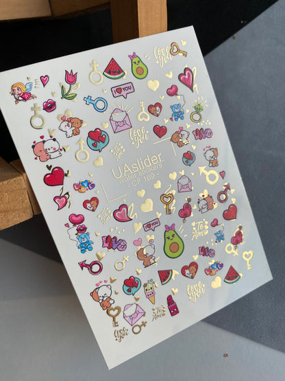 Adesivo per unghie CF-169 | Carini adesivi per unghie con amore | Orsi, cuori e avocado