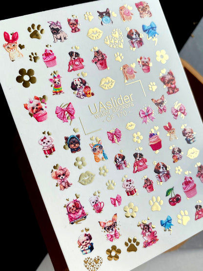 Nail Water Decal CF-170 | Cute Pet Nail Water Decals | Dogs, Cats & Paw Prints