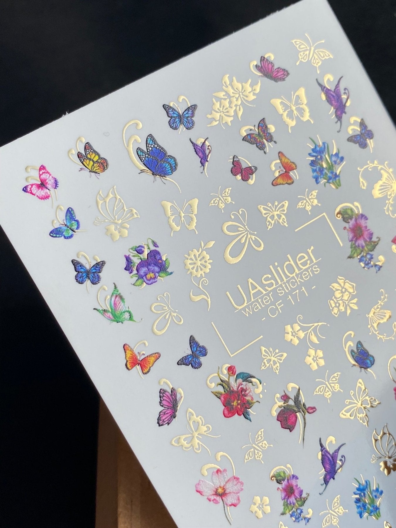 Nail Water Decal CF-171 | Water Slide Nail Decals with Butterflies & Flowers | Colorful Floral Nail Art - UASLIDER