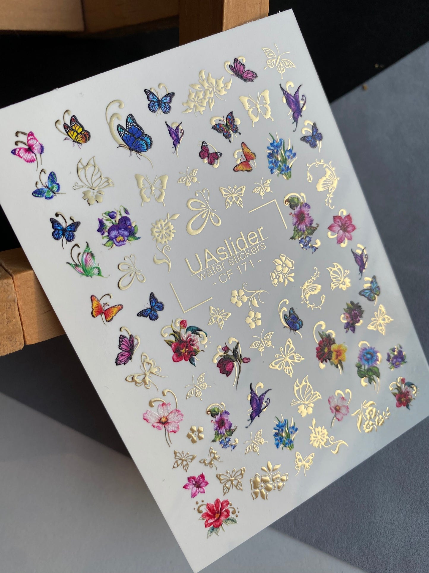 Nail Water Decal CF-171 | Water Slide Nail Decals with Butterflies & Flowers | Colorful Floral Nail Art