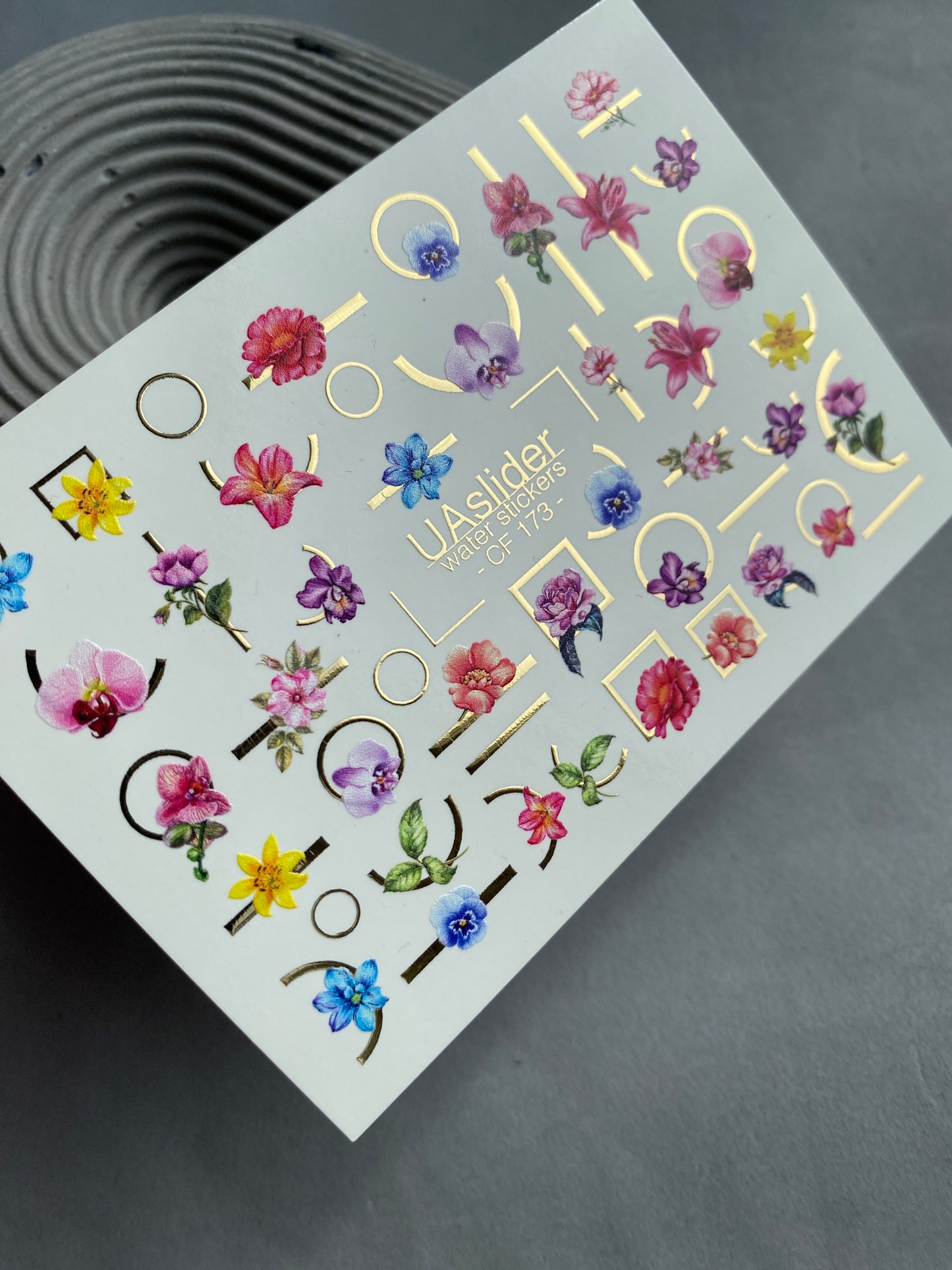 Nail Water Decal CF-173 | Colorful Floral Nail Water Decals | Orchids, Hibiscus & Geometric Accents