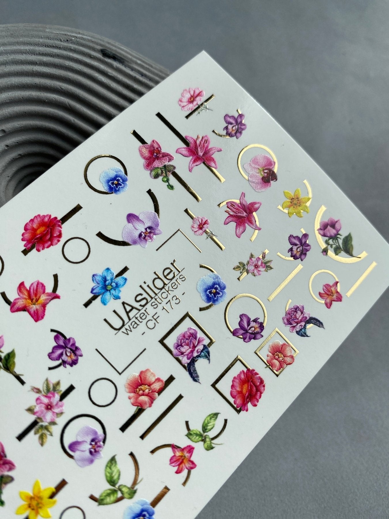 Nail Water Decal CF-173 | Colorful Floral Nail Water Decals | Orchids, Hibiscus & Geometric Accents - UASLIDER