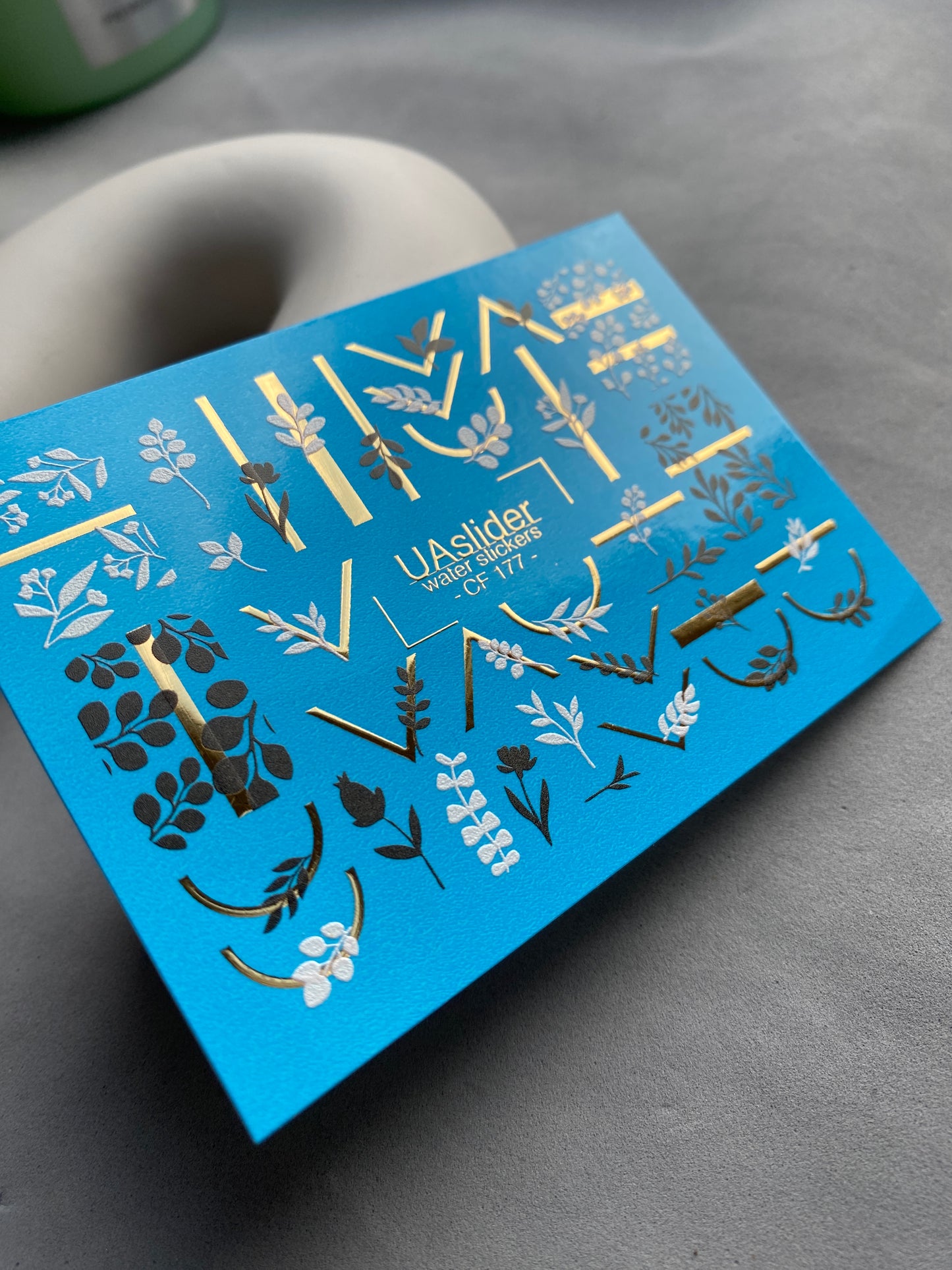 Nail Water Decal CF-177 | Minimalist Botanical Nail Water Decals | Black & White Leaves with Golden Geometry