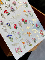 Nail Water Decal CF-178 | Wildflower Nail Water Decals | Poppies, Cornflowers & Daisies with Golden Accents - UASLIDER
