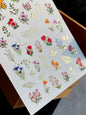 Nail Water Decal CF-178 | Wildflower Nail Water Decals | Poppies, Cornflowers & Daisies with Golden Accents