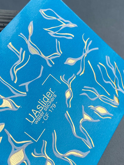 Naklejka wodna na paznokcie CF-179 | Abstrakcyjne linie naklejki wodne na paznokcie | Fale białe i złote minimalistyczny wzór