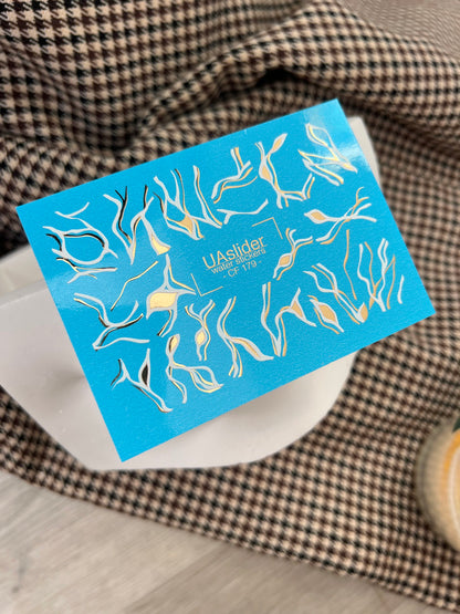 Naklejka wodna na paznokcie CF-179 | Abstrakcyjne linie naklejki wodne na paznokcie | Fale białe i złote minimalistyczny wzór