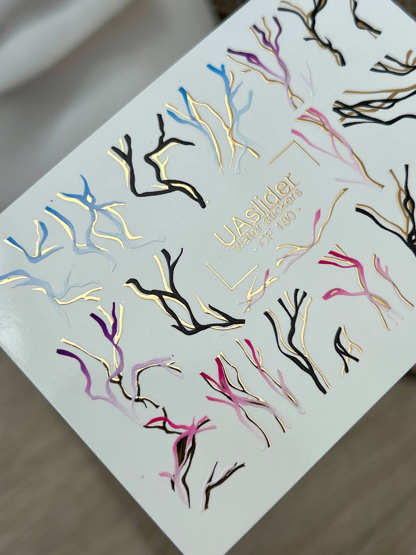 Nail Water Decal CF-180 | Abstract Nail Water Decals | Colorful & Gold Wavy Line Designs