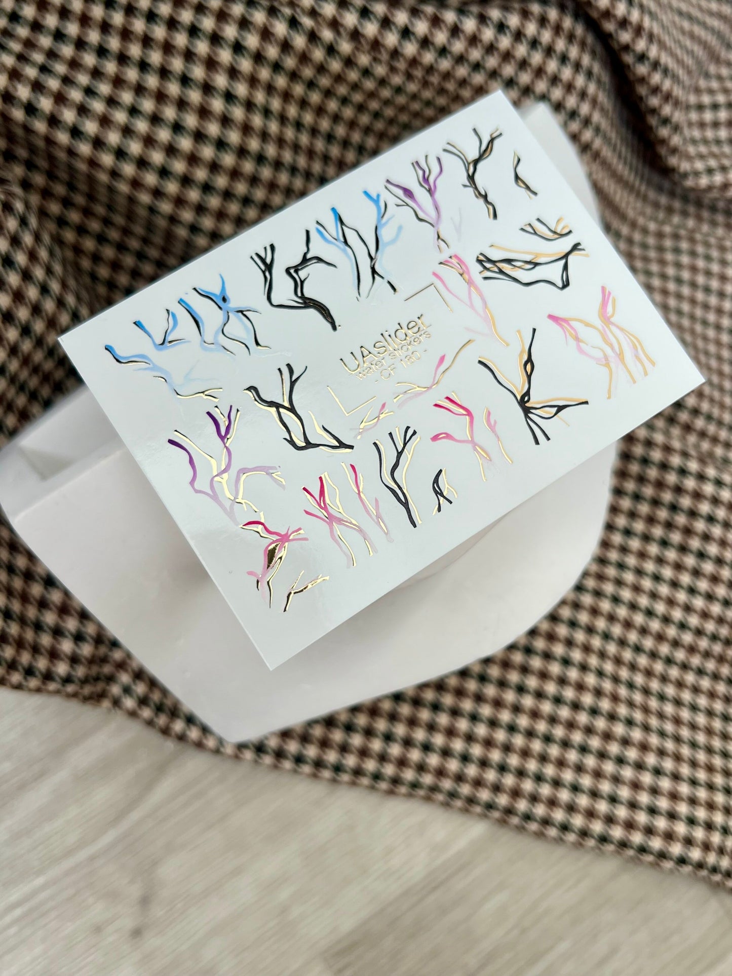 Nail Water Decal CF-180 | Abstract Nail Water Decals | Colorful & Gold Wavy Line Designs