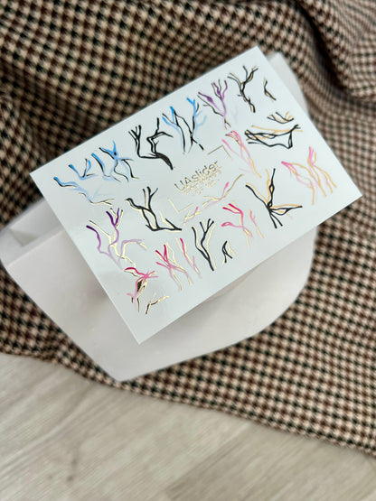 Nail Water Decal CF-180 | Abstract Nail Water Decals | Colorful & Gold Wavy Line Designs