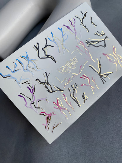 Nail Water Decal CF-180 | Abstract Nail Water Decals | Colorful & Gold Wavy Line Designs