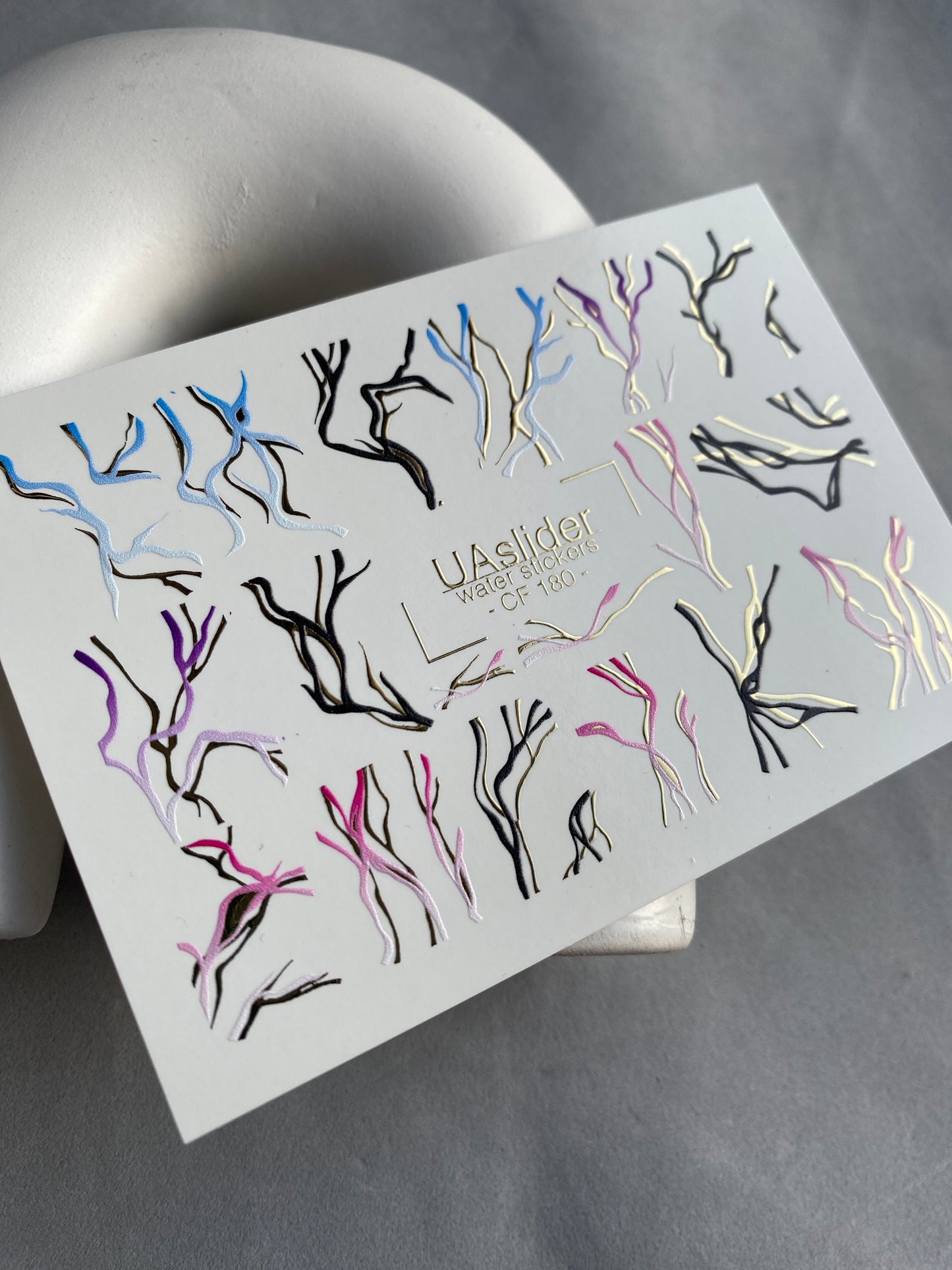 Nail Water Decal CF-180 | Abstract Nail Water Decals | Colorful & Gold Wavy Line Designs