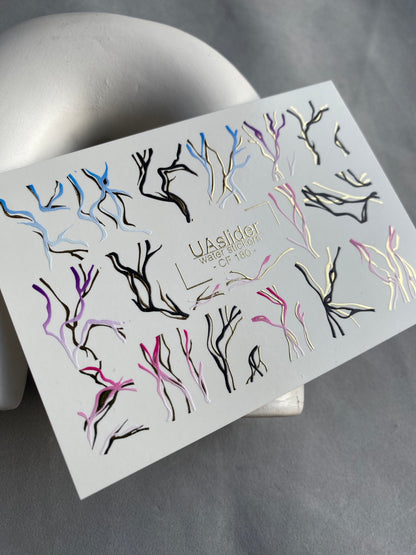 Nail Water Decal CF-180 | Abstract Nail Water Decals | Colorful & Gold Wavy Line Designs