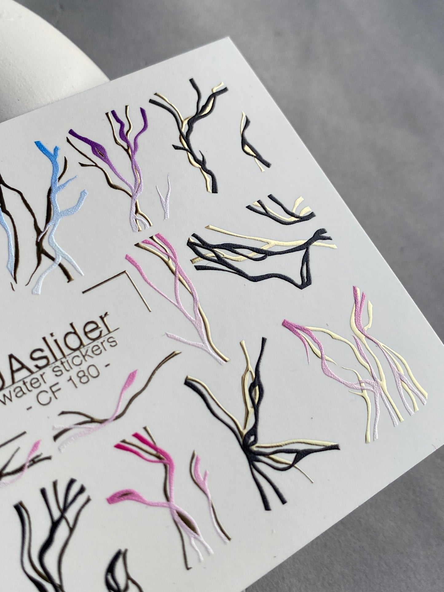 Nail Water Decal CF-180 | Abstract Nail Water Decals | Colorful & Gold Wavy Line Designs