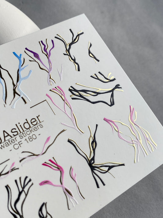 Nail Water Decal CF-180 | Abstract Nail Water Decals | Colorful & Gold Wavy Line Designs