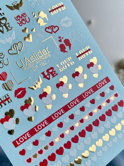 Nail Water Decal CF-182 | Nail Water Decals | Romantic Love & Hearts Design