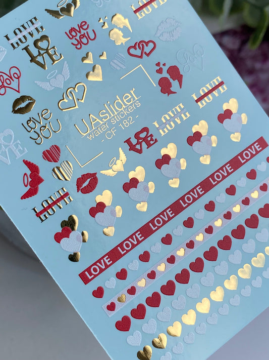 Nail Water Decal CF-182 | Nail Water Decals | Romantic Love & Hearts Design