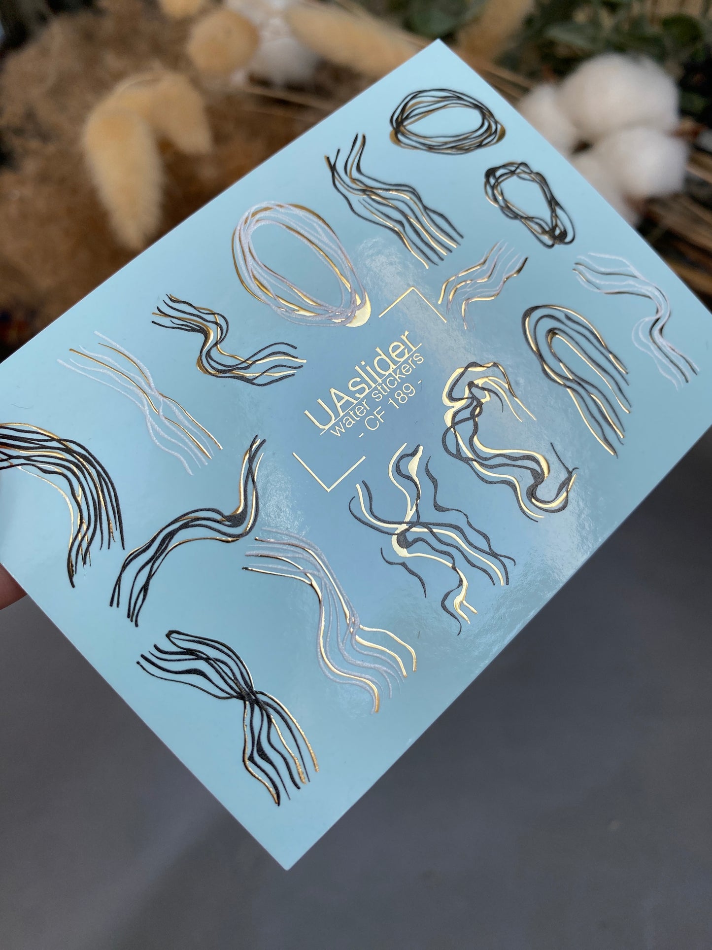 Nail Water Decal CF-189 | Nail Water Decals | Abstract Line Art with Golden Accents